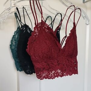 PINK Victoria's Secret Lace Bralette Trio - Burgundy, Black, Teal
